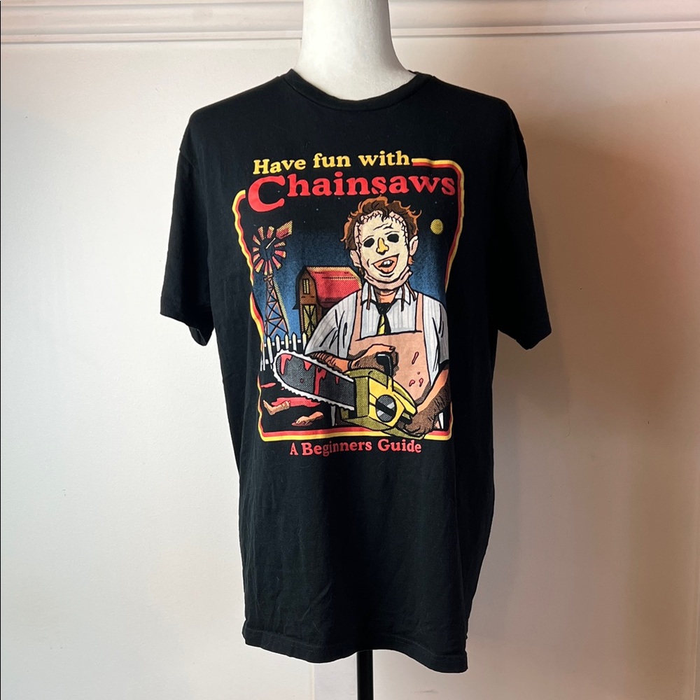 Licensed Texas Chainsaw Massacre Black Retro Graphic Halloween T-Shirt